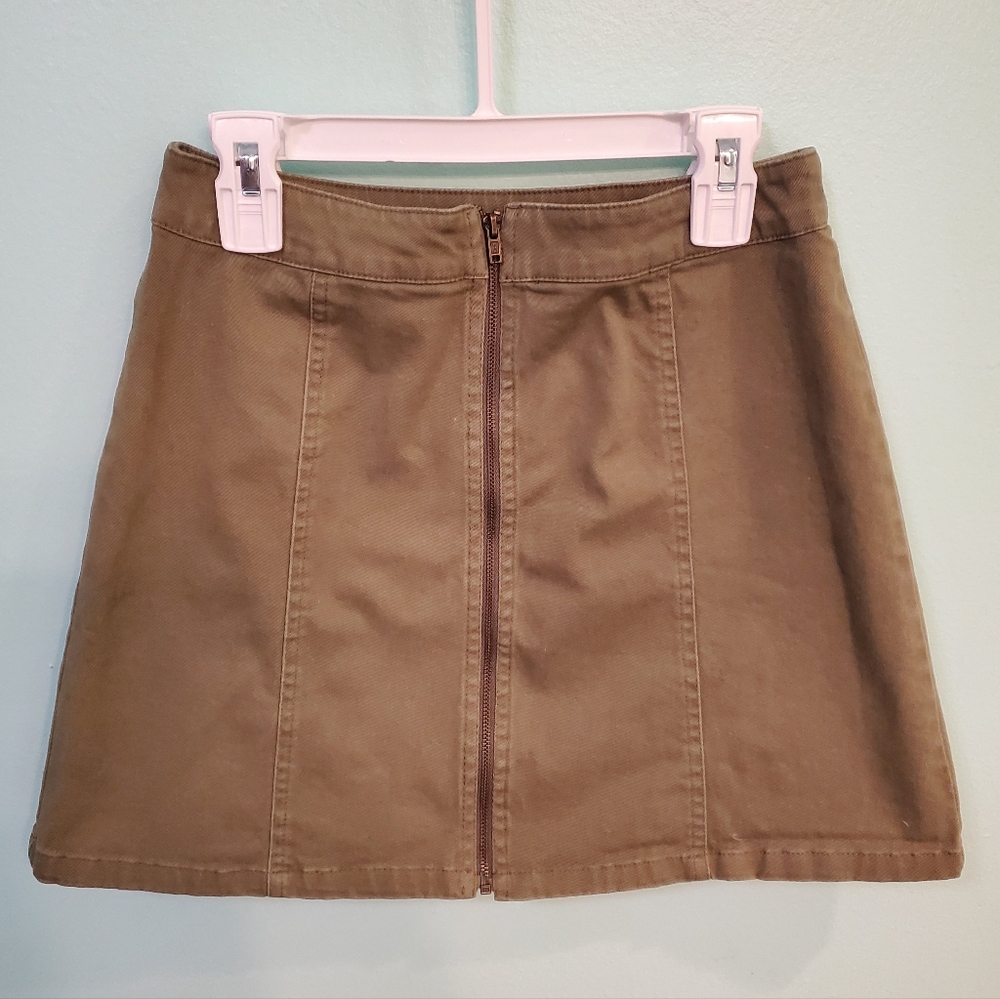 Forever 21 Zipper- Front Mini Skirt Women Small Khaki Green